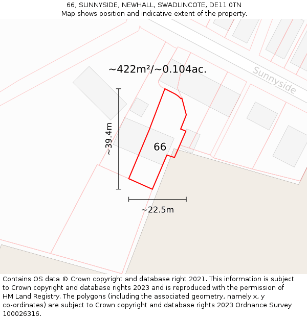 66, SUNNYSIDE, NEWHALL, SWADLINCOTE, DE11 0TN: Plot and title map