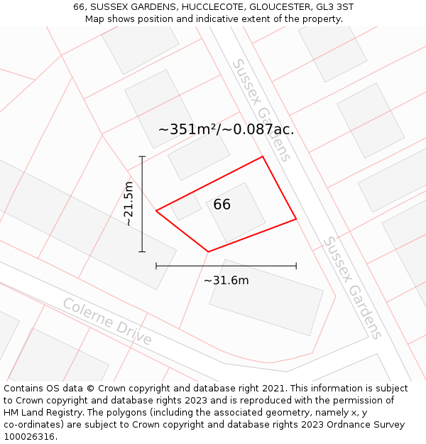 66, SUSSEX GARDENS, HUCCLECOTE, GLOUCESTER, GL3 3ST: Plot and title map