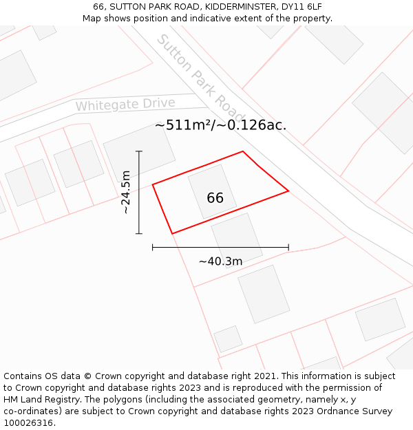 66, SUTTON PARK ROAD, KIDDERMINSTER, DY11 6LF: Plot and title map