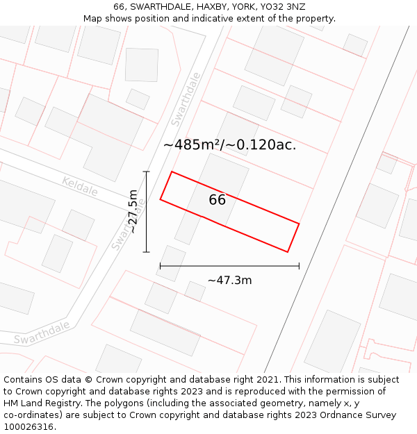 66, SWARTHDALE, HAXBY, YORK, YO32 3NZ: Plot and title map