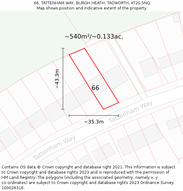 66, TATTENHAM WAY, BURGH HEATH, TADWORTH, KT20 5NQ: Plot and title map