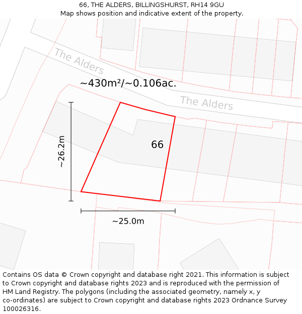66, THE ALDERS, BILLINGSHURST, RH14 9GU: Plot and title map