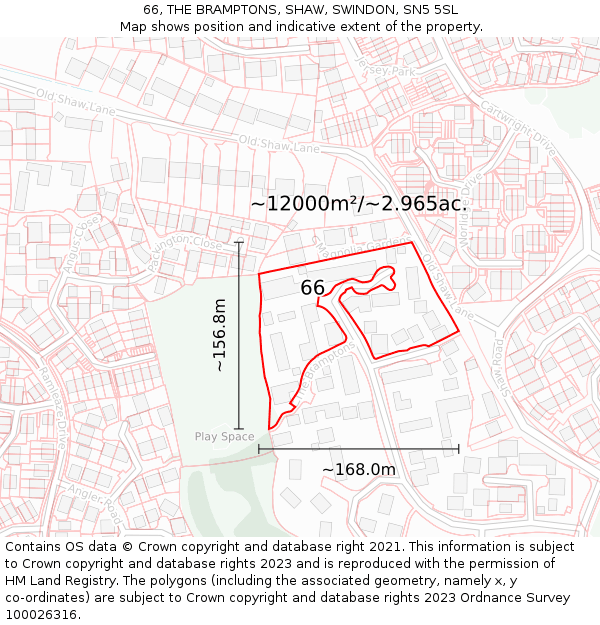 66, THE BRAMPTONS, SHAW, SWINDON, SN5 5SL: Plot and title map