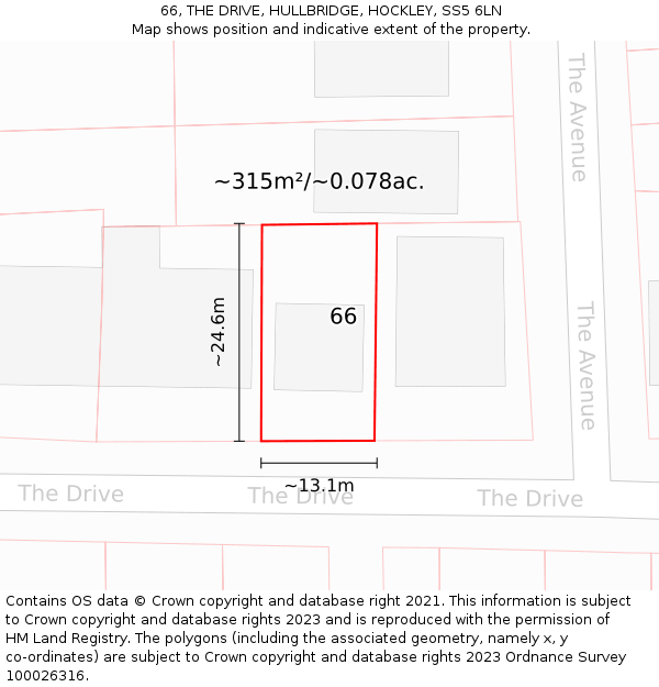 66, THE DRIVE, HULLBRIDGE, HOCKLEY, SS5 6LN: Plot and title map