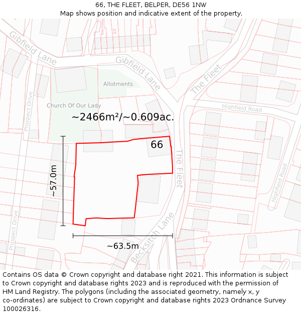 66, THE FLEET, BELPER, DE56 1NW: Plot and title map