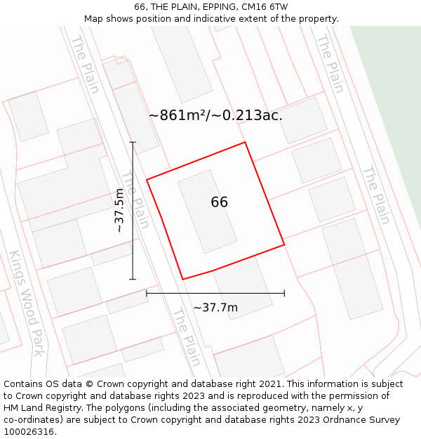 66, THE PLAIN, EPPING, CM16 6TW: Plot and title map