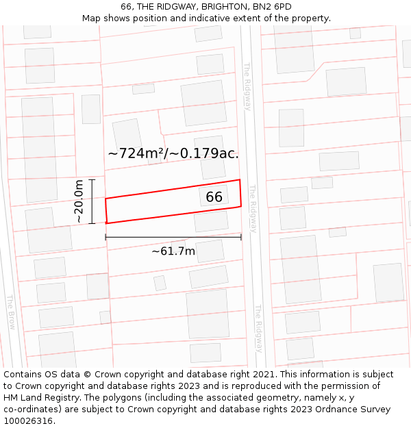 66, THE RIDGWAY, BRIGHTON, BN2 6PD: Plot and title map
