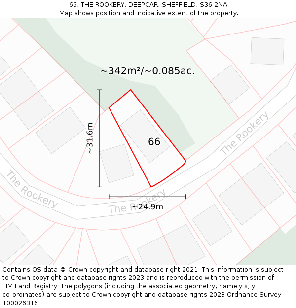 66, THE ROOKERY, DEEPCAR, SHEFFIELD, S36 2NA: Plot and title map