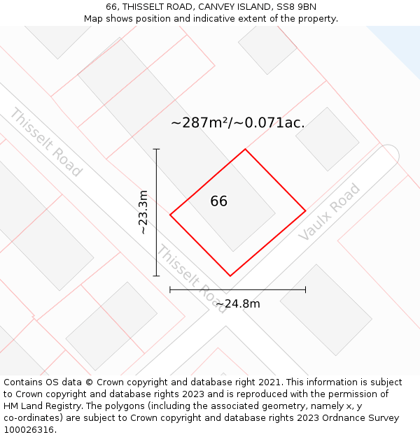 66, THISSELT ROAD, CANVEY ISLAND, SS8 9BN: Plot and title map