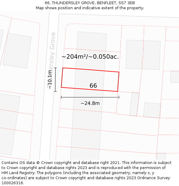 66, THUNDERSLEY GROVE, BENFLEET, SS7 3EB: Plot and title map