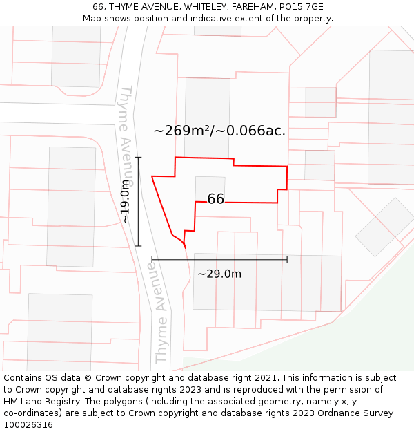 66, THYME AVENUE, WHITELEY, FAREHAM, PO15 7GE: Plot and title map