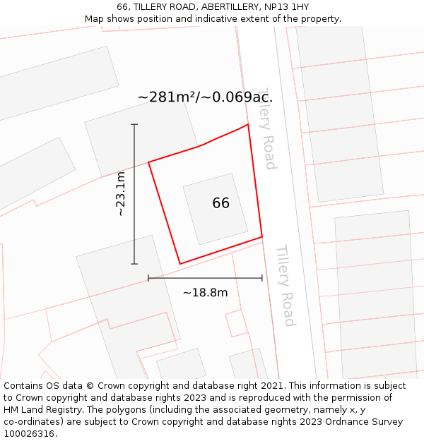 66, TILLERY ROAD, ABERTILLERY, NP13 1HY: Plot and title map