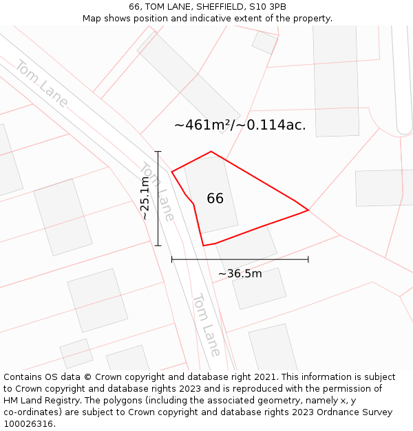 66, TOM LANE, SHEFFIELD, S10 3PB: Plot and title map