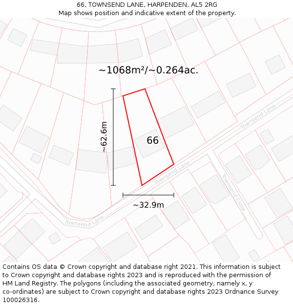 66, TOWNSEND LANE, HARPENDEN, AL5 2RG: Plot and title map