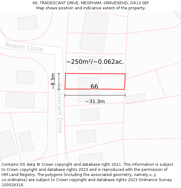 66, TRADESCANT DRIVE, MEOPHAM, GRAVESEND, DA13 0EF: Plot and title map