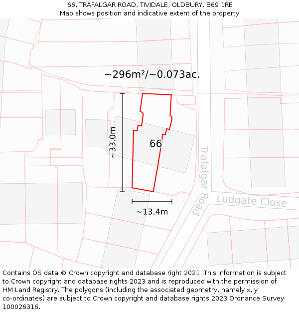 66, TRAFALGAR ROAD, TIVIDALE, OLDBURY, B69 1RE: Plot and title map