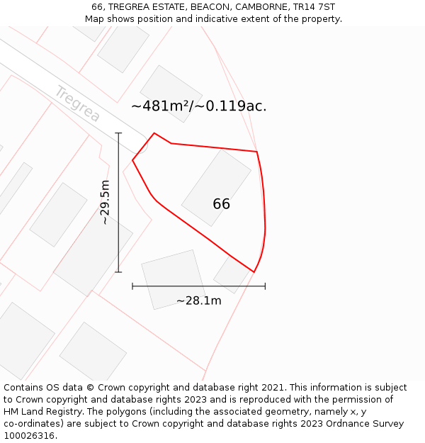 66, TREGREA ESTATE, BEACON, CAMBORNE, TR14 7ST: Plot and title map