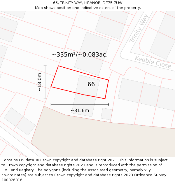 66, TRINITY WAY, HEANOR, DE75 7UW: Plot and title map