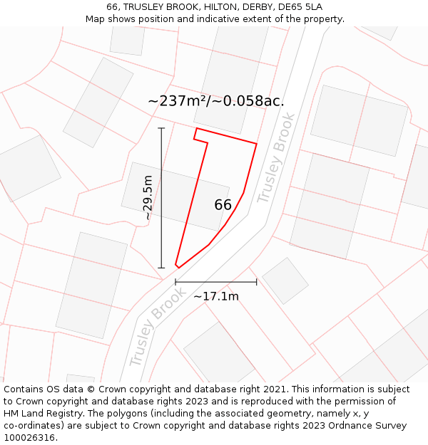 66, TRUSLEY BROOK, HILTON, DERBY, DE65 5LA: Plot and title map
