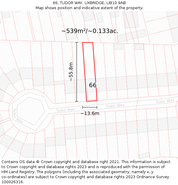 66, TUDOR WAY, UXBRIDGE, UB10 9AB: Plot and title map