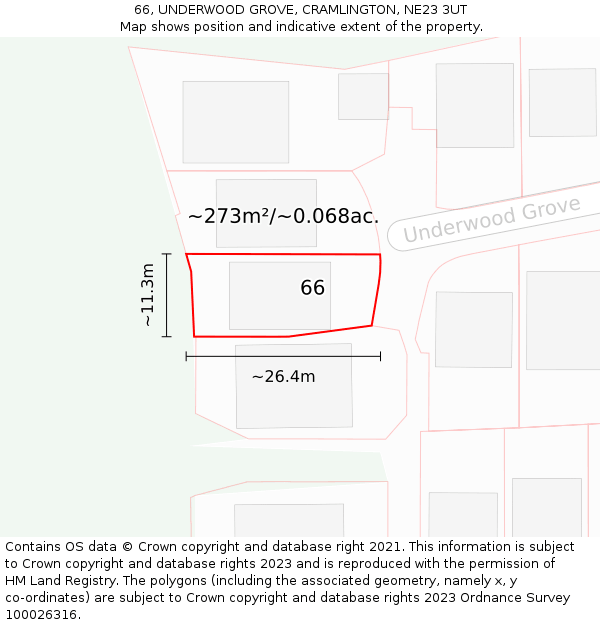 66, UNDERWOOD GROVE, CRAMLINGTON, NE23 3UT: Plot and title map