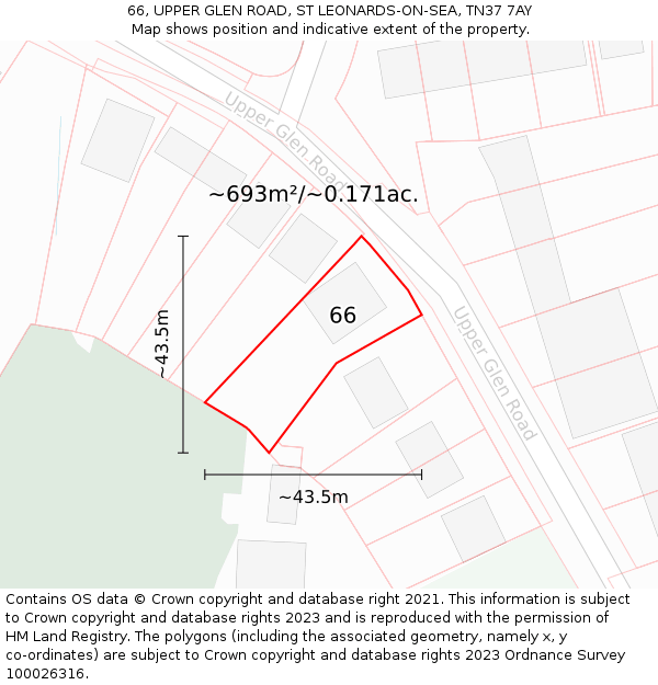 66, UPPER GLEN ROAD, ST LEONARDS-ON-SEA, TN37 7AY: Plot and title map