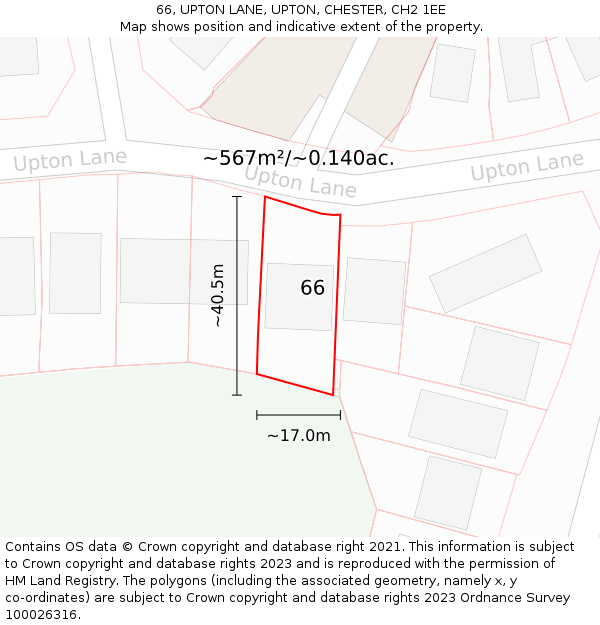 66, UPTON LANE, UPTON, CHESTER, CH2 1EE: Plot and title map