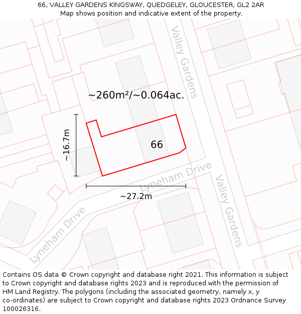 66, VALLEY GARDENS KINGSWAY, QUEDGELEY, GLOUCESTER, GL2 2AR: Plot and title map