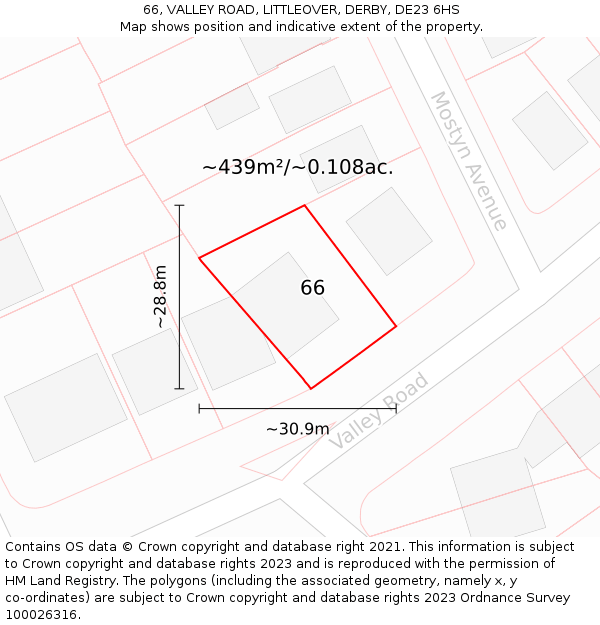 66, VALLEY ROAD, LITTLEOVER, DERBY, DE23 6HS: Plot and title map