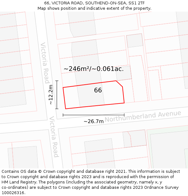 66, VICTORIA ROAD, SOUTHEND-ON-SEA, SS1 2TF: Plot and title map