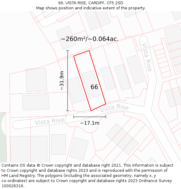 66, VISTA RISE, CARDIFF, CF5 2SD: Plot and title map