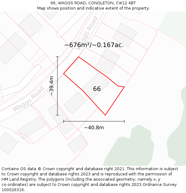 66, WAGGS ROAD, CONGLETON, CW12 4BT: Plot and title map