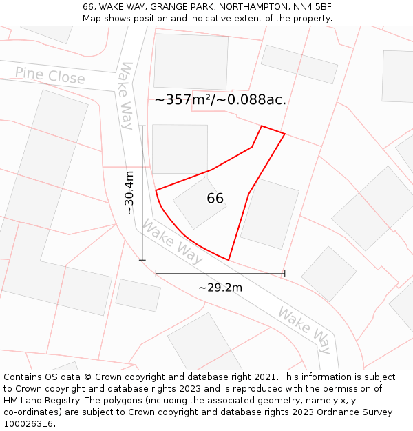 66, WAKE WAY, GRANGE PARK, NORTHAMPTON, NN4 5BF: Plot and title map