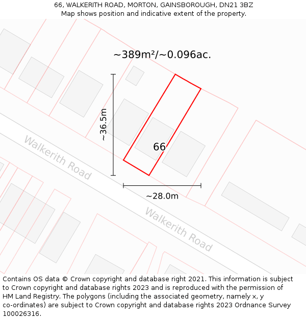 66, WALKERITH ROAD, MORTON, GAINSBOROUGH, DN21 3BZ: Plot and title map