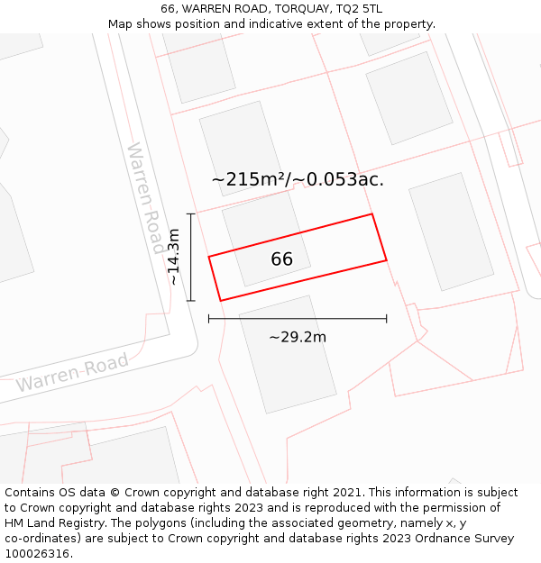 66, WARREN ROAD, TORQUAY, TQ2 5TL: Plot and title map