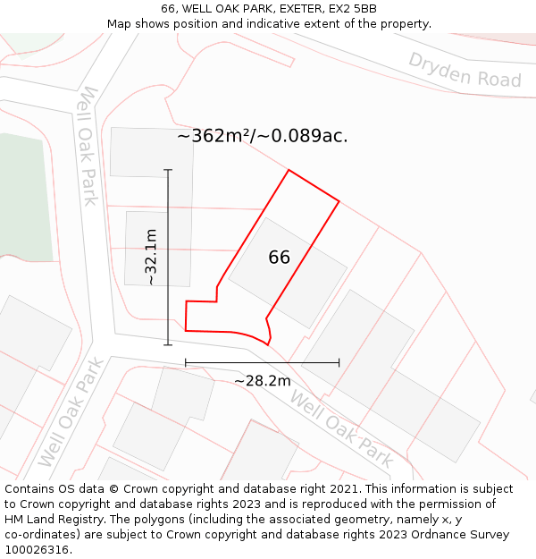 66, WELL OAK PARK, EXETER, EX2 5BB: Plot and title map