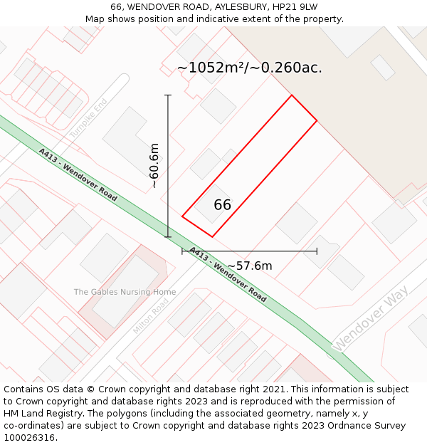 66, WENDOVER ROAD, AYLESBURY, HP21 9LW: Plot and title map