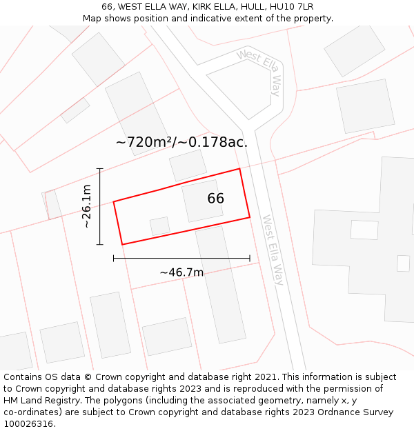 66, WEST ELLA WAY, KIRK ELLA, HULL, HU10 7LR: Plot and title map