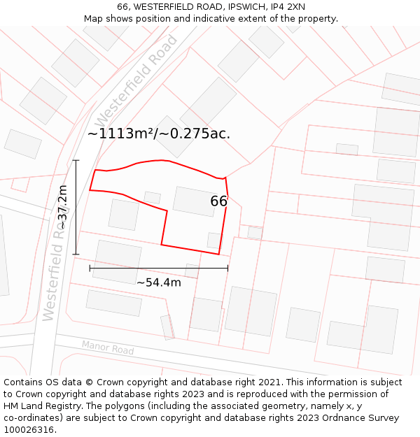 66, WESTERFIELD ROAD, IPSWICH, IP4 2XN: Plot and title map