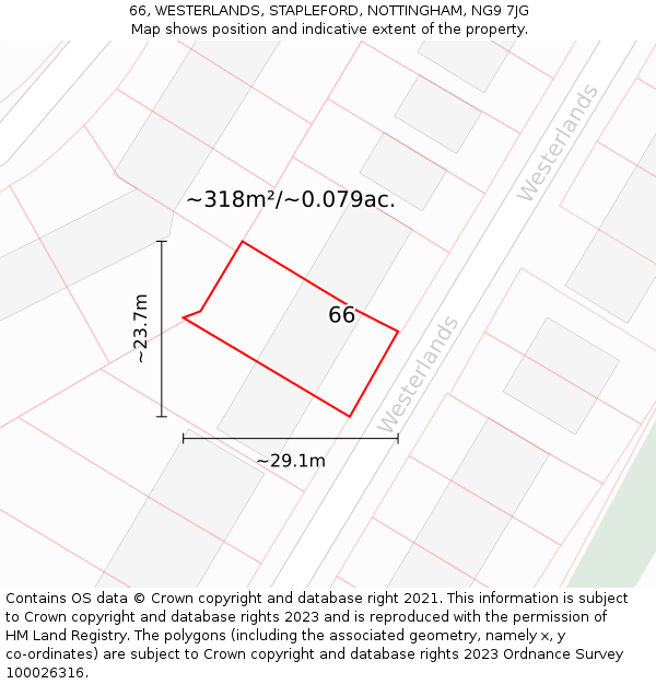 66, WESTERLANDS, STAPLEFORD, NOTTINGHAM, NG9 7JG: Plot and title map