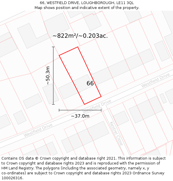 66, WESTFIELD DRIVE, LOUGHBOROUGH, LE11 3QL: Plot and title map