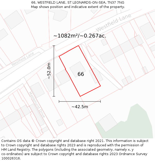 66, WESTFIELD LANE, ST LEONARDS-ON-SEA, TN37 7NG: Plot and title map