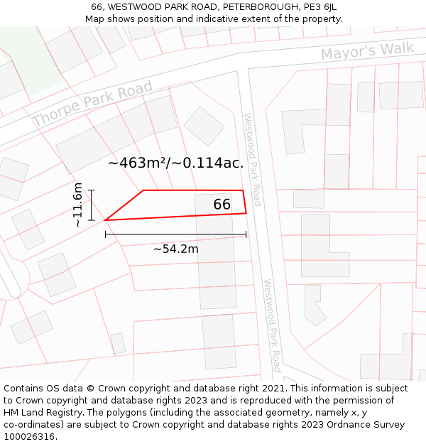 66, WESTWOOD PARK ROAD, PETERBOROUGH, PE3 6JL: Plot and title map