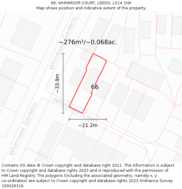 66, WHINMOOR COURT, LEEDS, LS14 1NX: Plot and title map