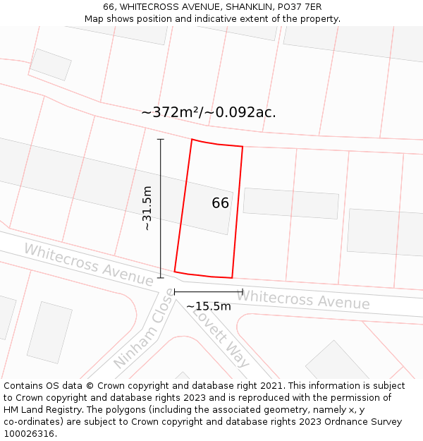 66, WHITECROSS AVENUE, SHANKLIN, PO37 7ER: Plot and title map