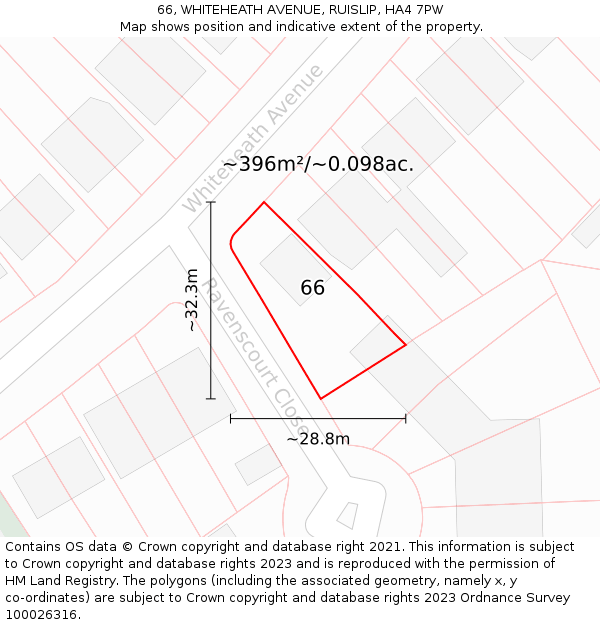 66, WHITEHEATH AVENUE, RUISLIP, HA4 7PW: Plot and title map