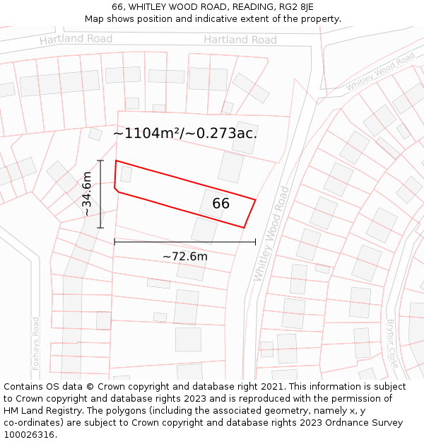 66, WHITLEY WOOD ROAD, READING, RG2 8JE: Plot and title map