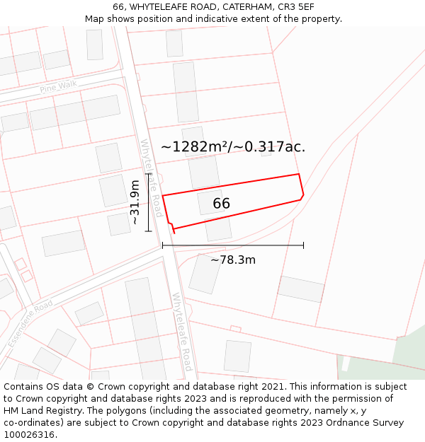 66, WHYTELEAFE ROAD, CATERHAM, CR3 5EF: Plot and title map