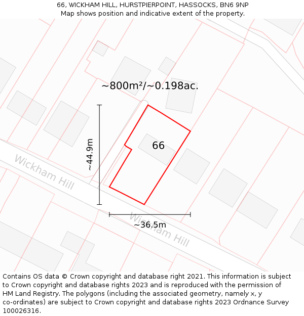 66, WICKHAM HILL, HURSTPIERPOINT, HASSOCKS, BN6 9NP: Plot and title map