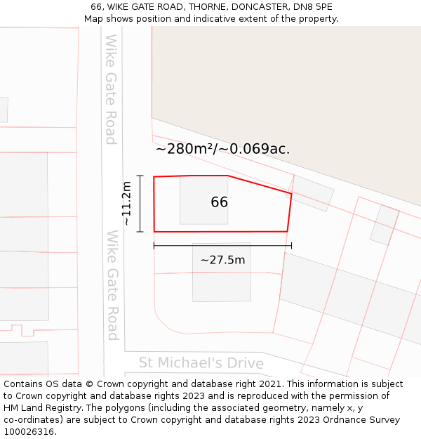 66, WIKE GATE ROAD, THORNE, DONCASTER, DN8 5PE: Plot and title map